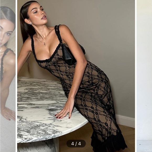 Elegant Black Lace Midi Dress - Picture 2 of 4